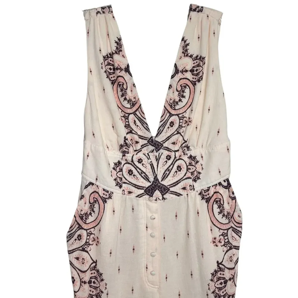 Free People, Women’s ‘Setting Sun’ Printed Jumpsuit, V-Neck, Boho, Pink X-Small - Picture 5 of 10
